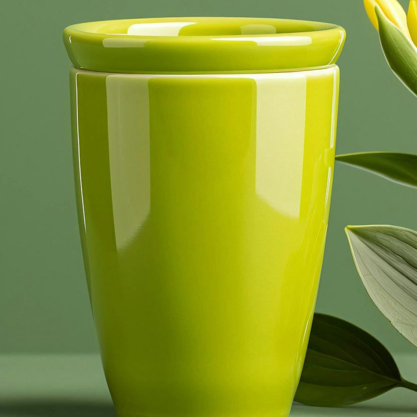 Green Vase With Flowers