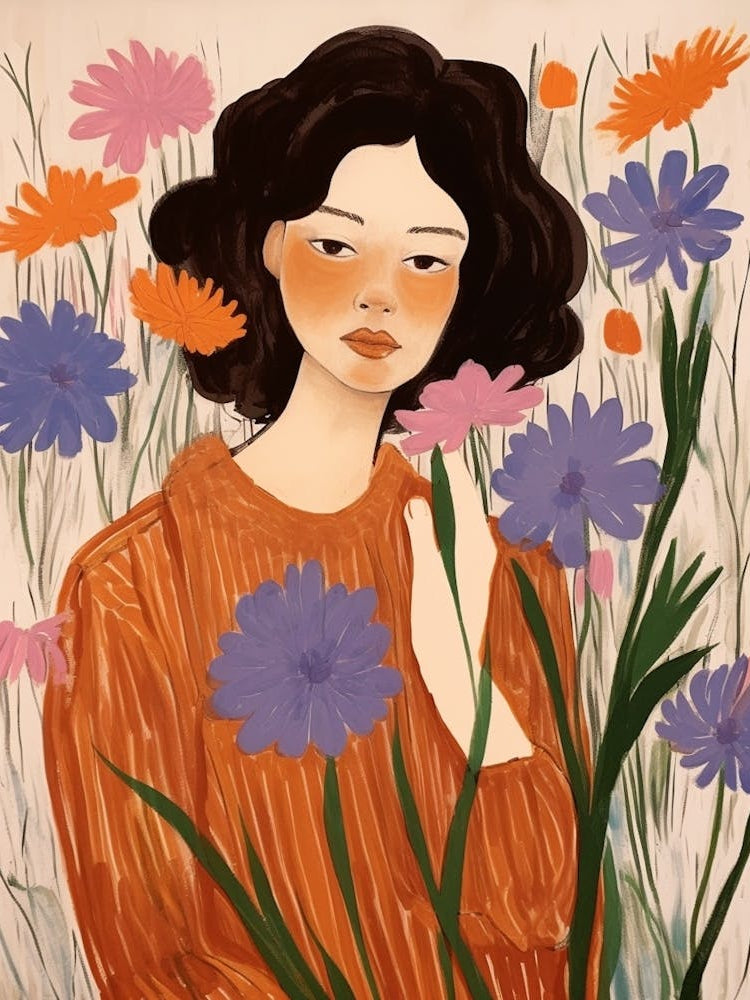 Woman With Autumnal Flowers Cornflower 2