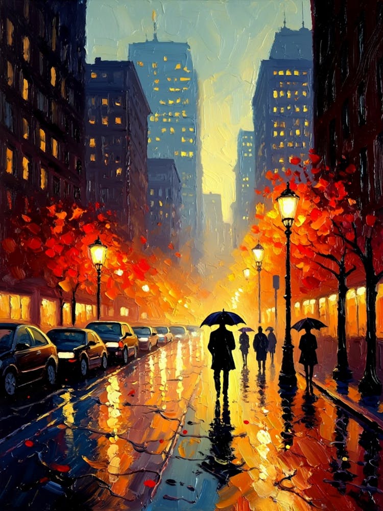 Vibrant Urban Street Art Gift with Umbrella Reflections for Contemporary Home Decor