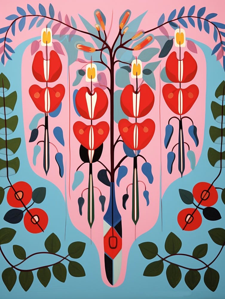 Flower Motif Painting Bleeding Heart Dicentra 2