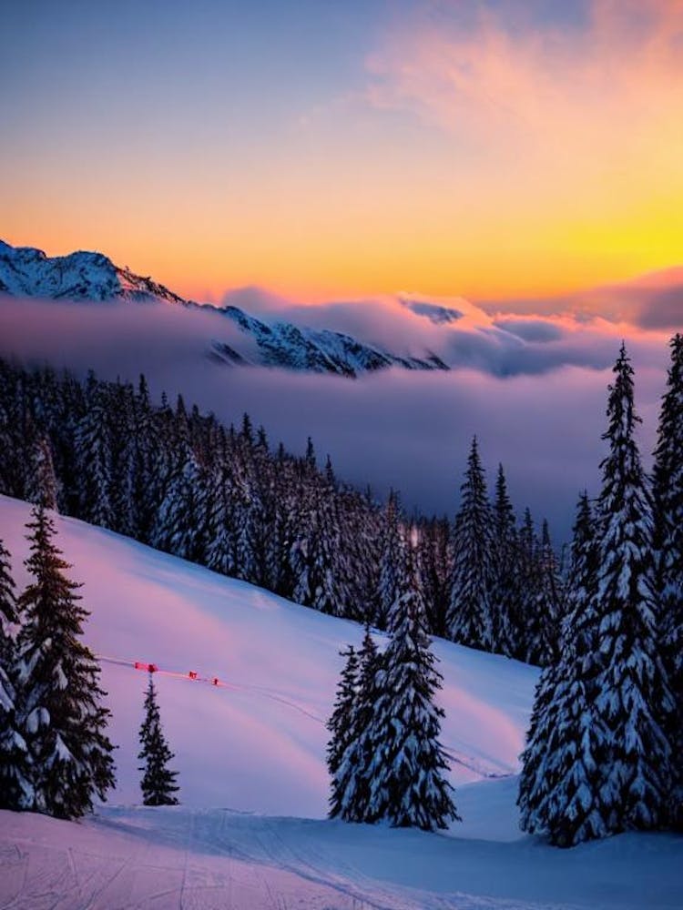 Verbier, Switzerland Sunrise Skiing Poster