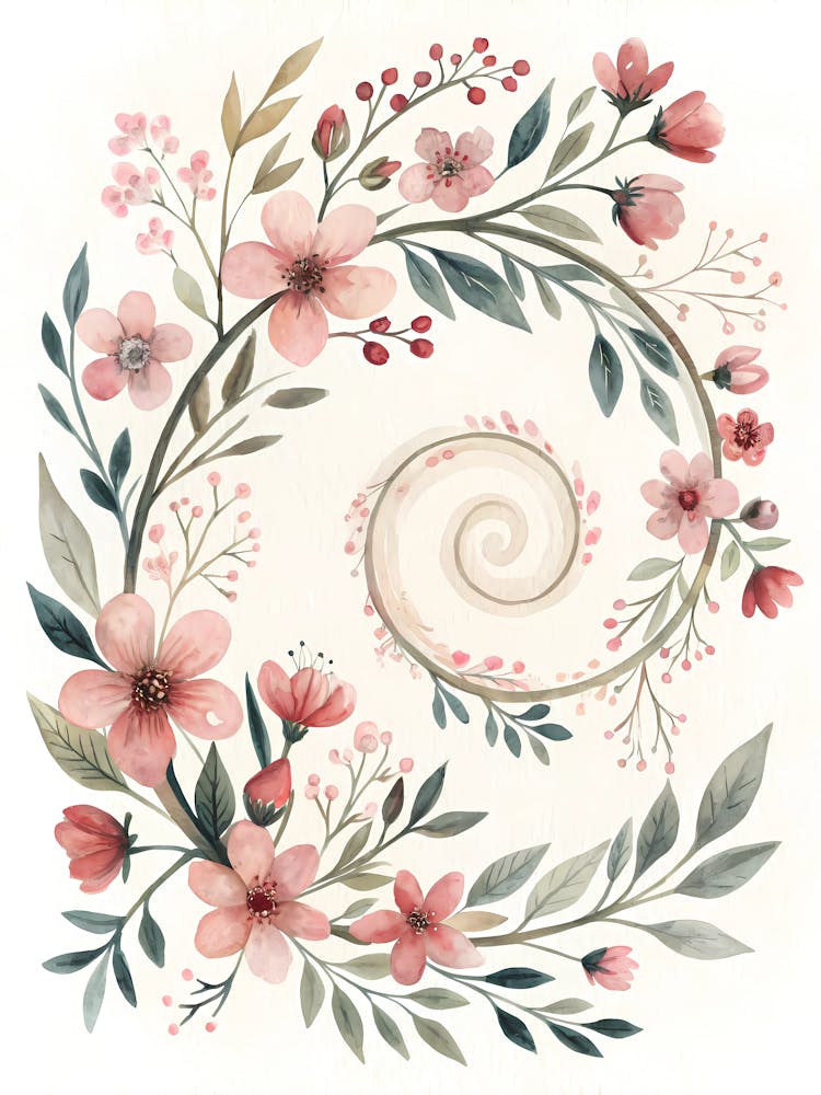 Oil Painting Style Minimal Floral Spiral Pattern