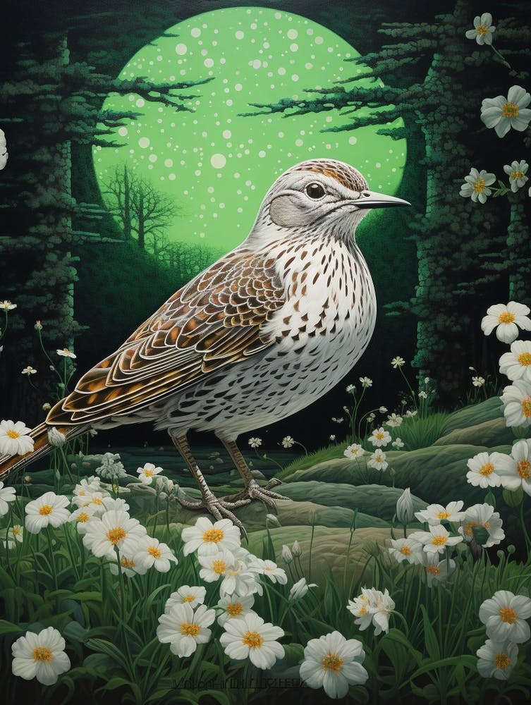 Ohara Koson-inspiriertes Vogelgemälde Lerche 1