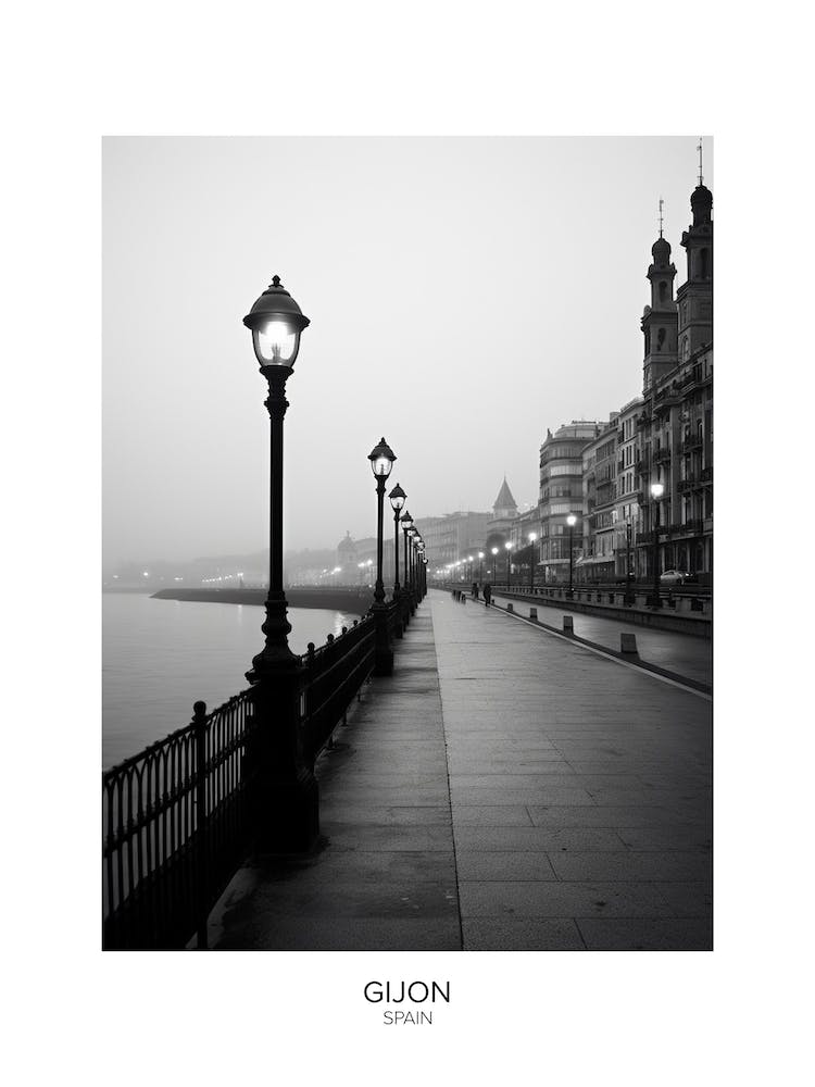 Poster Of Gijon, Spain, Black And White Analogue Photography 2