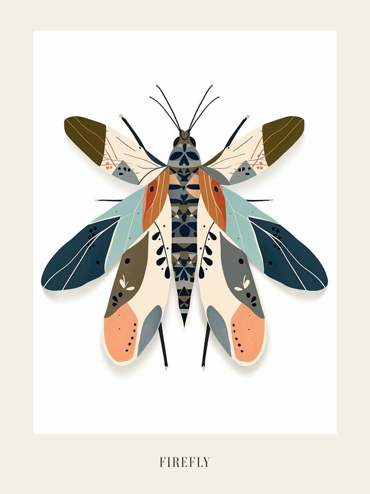 Colourful Insect Illustration Firefly 11 Poster