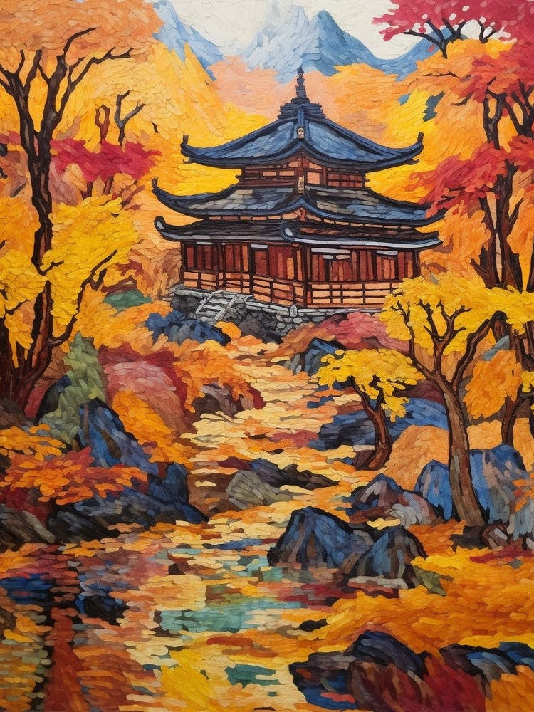 Autumn Gardens Painting Ginkaku Ji Japan 2