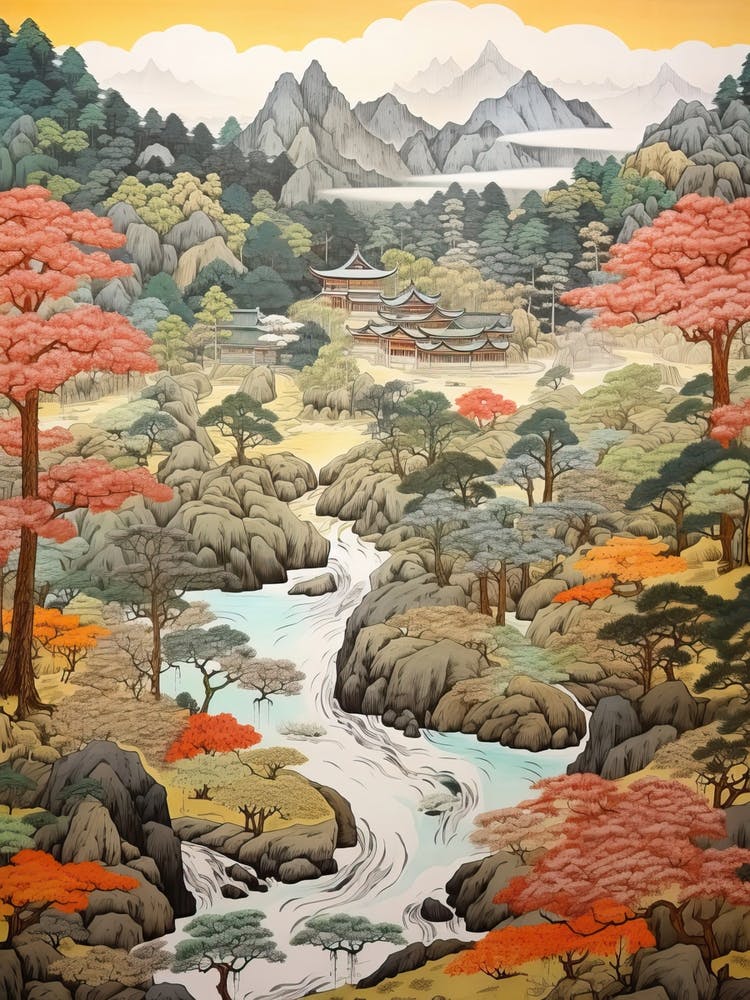 Ritsurin Garden In Kagawa, Ukiyo E Drawing 2