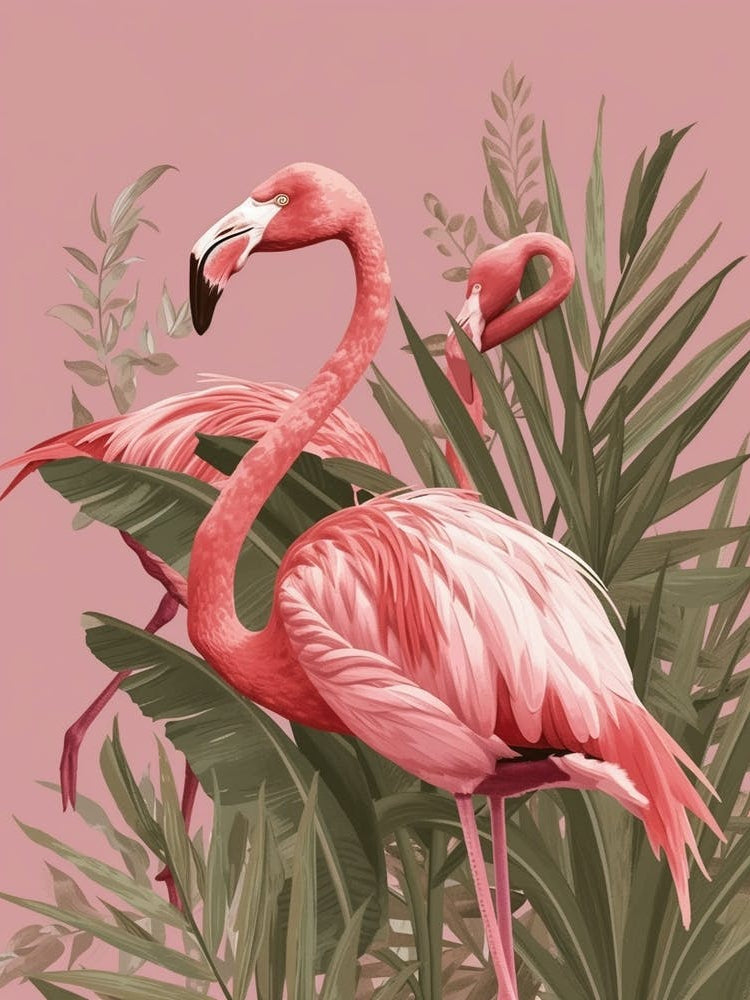 Andean Flamingo And Bird Of Paradise Minimalist Illustration 4