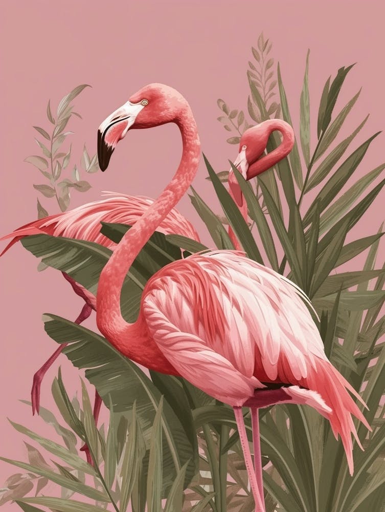 Andean Flamingo And Bird Of Paradise Minimalist Illustration 4