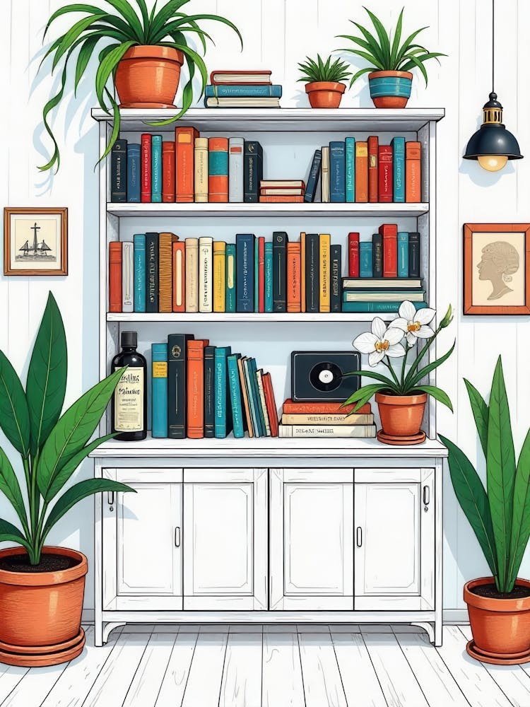 Bücherregal Mit Topfpflanzen