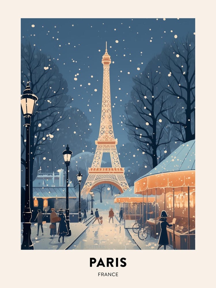 Winter Night  Travel Poster Paris France 3