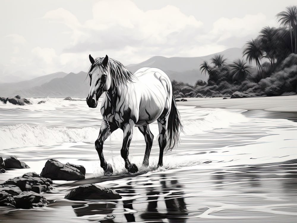 A Horse Oil Painting In Maui Beaches Hawaii, Usa, Landscape 1