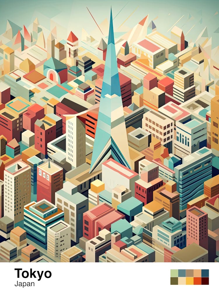 Tokyo, Japan, Geometric Illustration 4 Poster