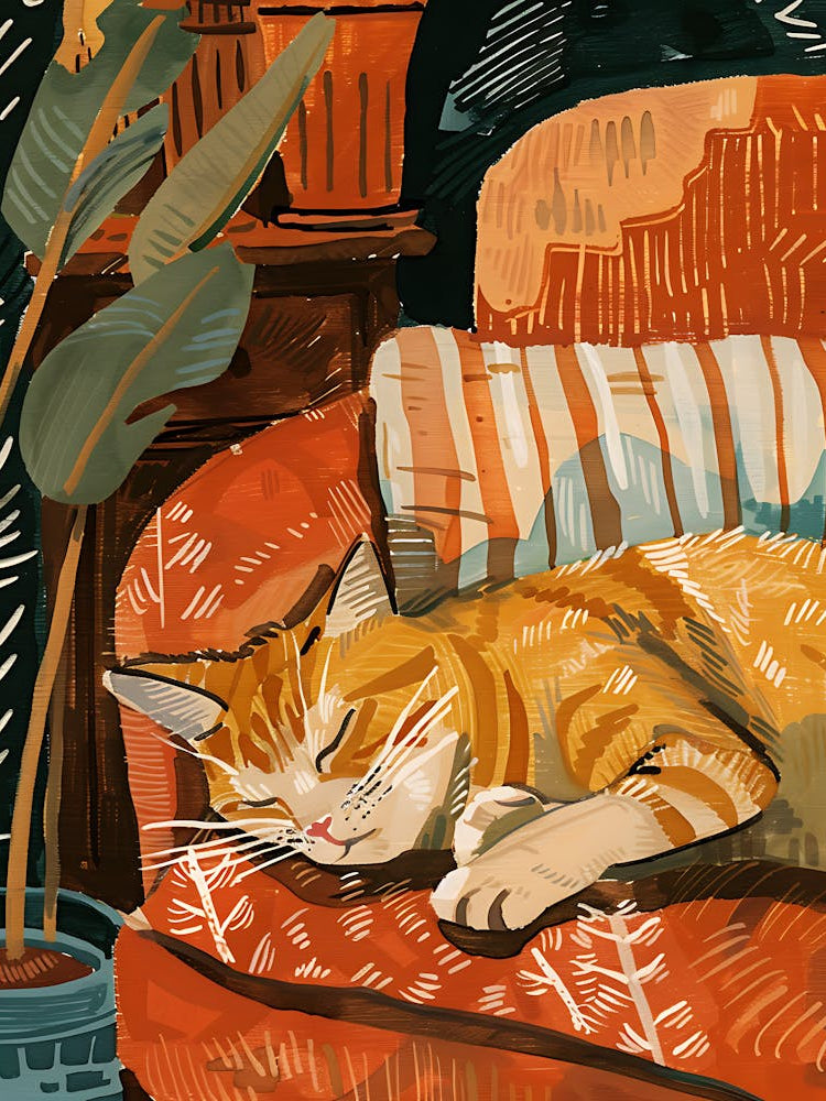 Cat Sleeping On Couch