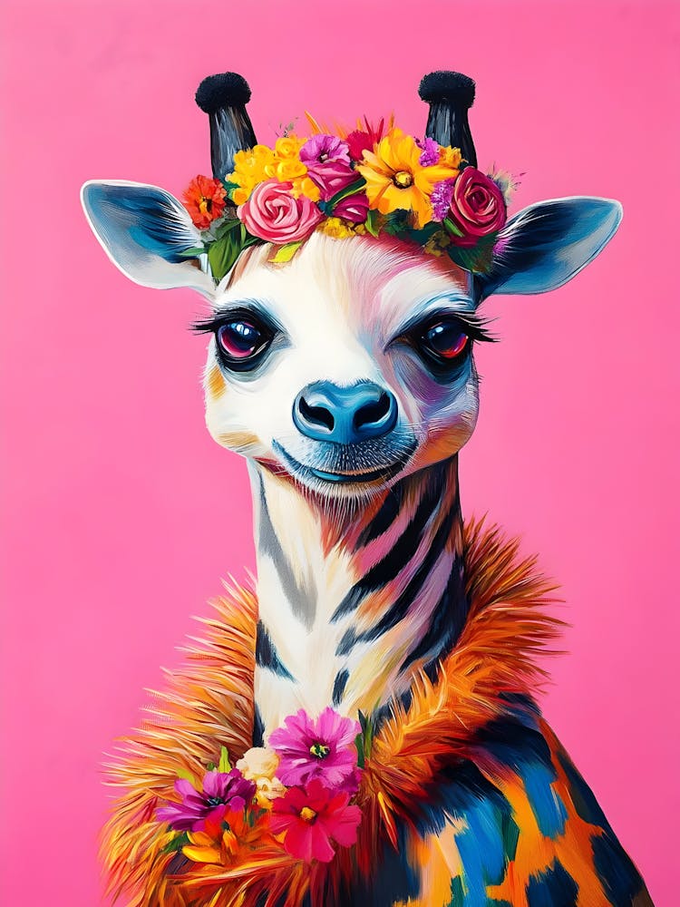 Giraffe With Flowers 2