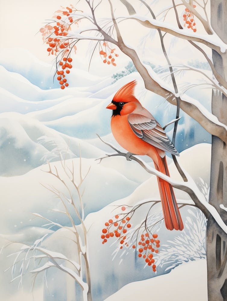 Winter Bird Painting Cardinal 1