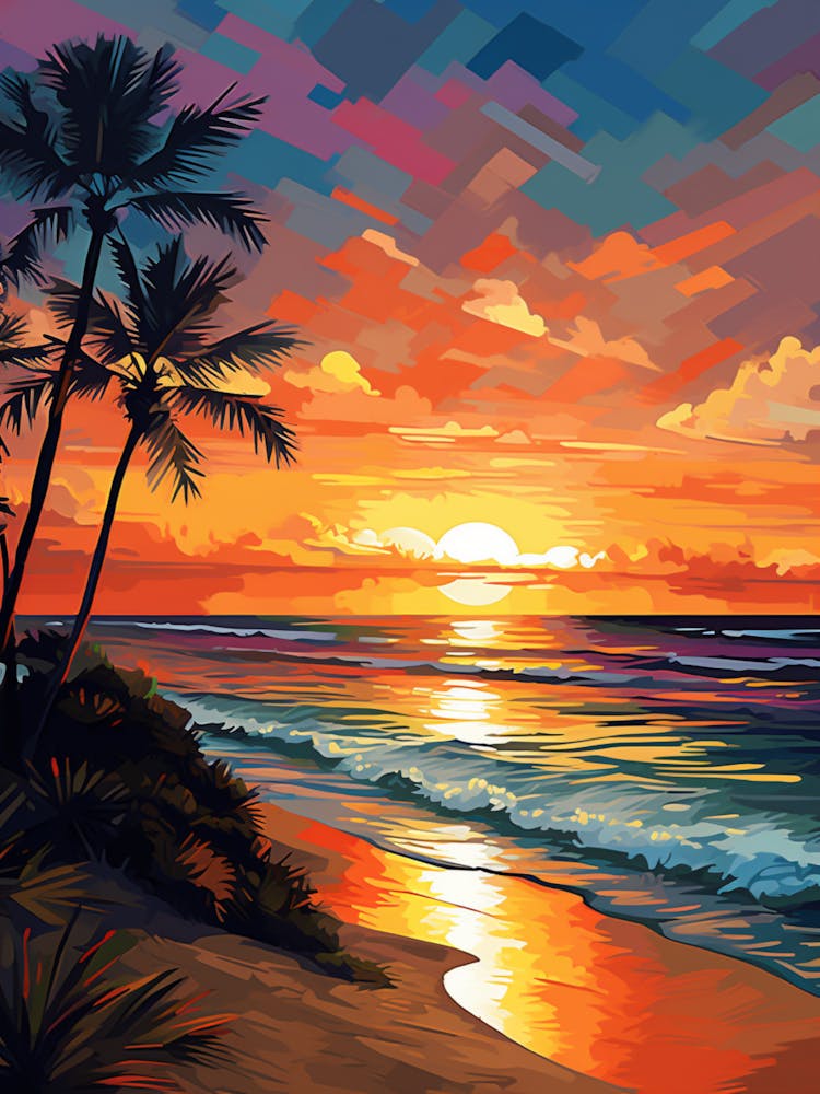 Fort Lauderdale Beach Florida With The Sun Set, Vibrant Painting 2