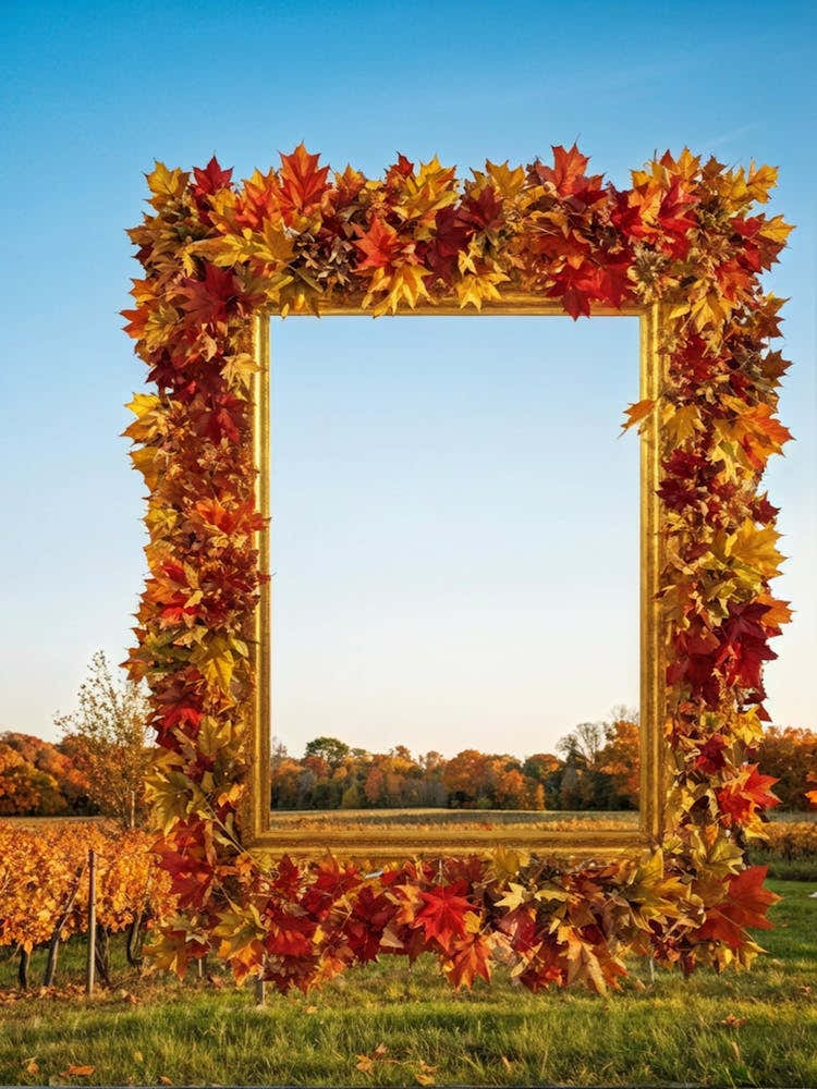 Seasonal Thanksgiving Frame Festooned With A Medley Of Autumn Leaves In Burnished Gold Fiery Red A (6)