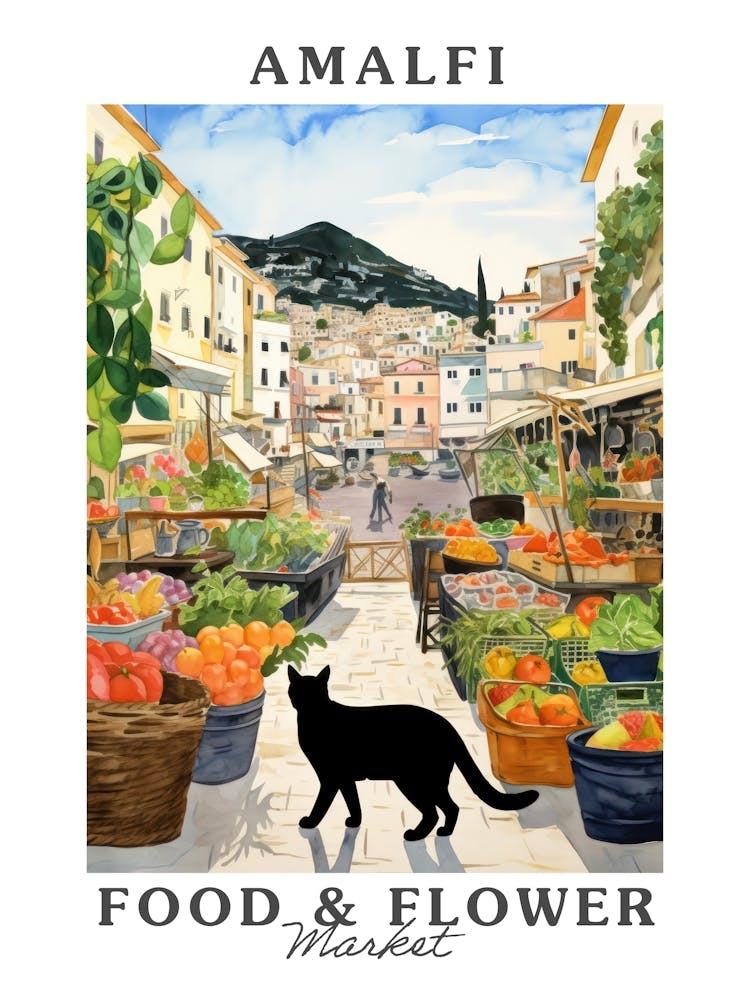 Food Market With Cats In Amalfi 2 Poster