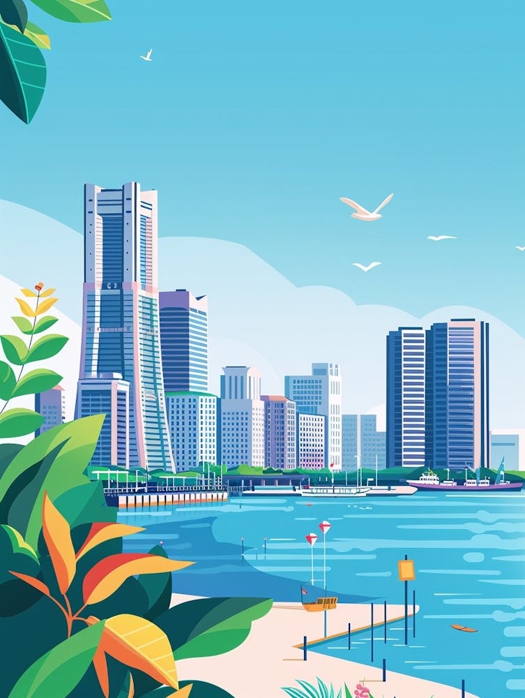 Yokohama Japan 2 Colourful Illustration