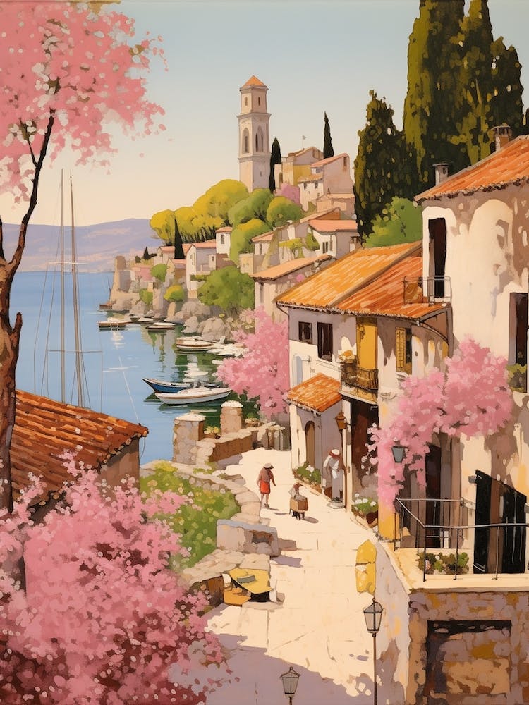 Fethiye Turkey 2 Vintage Pink Travel Illustration