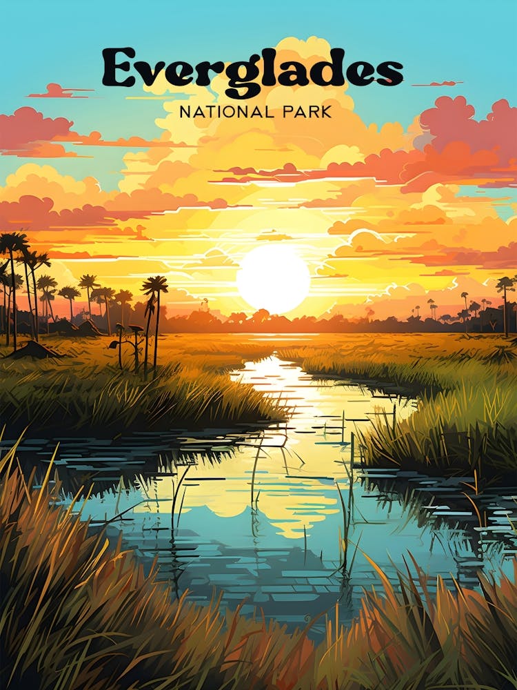 Everglades National Park Florida Mangroven Reisekunst Illustration