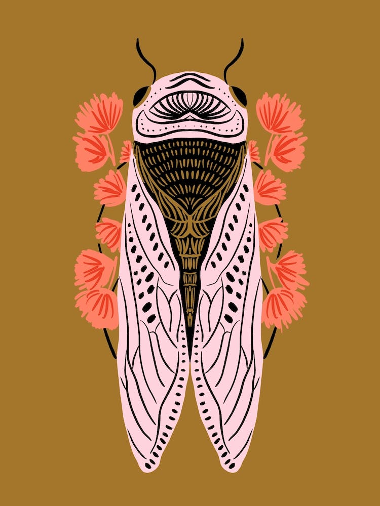 Folk Cicada with flowers