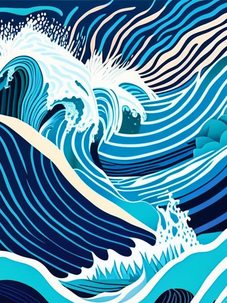 Rushing Water In Deep Blue Sea Water Waterscape Midcentury 1