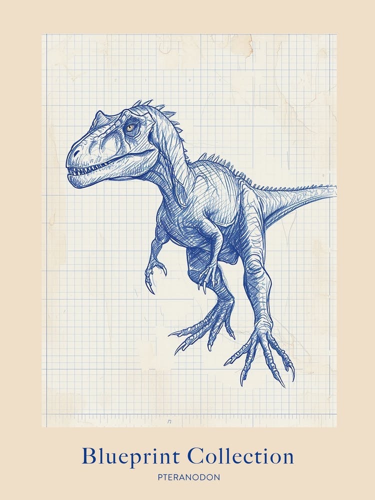 Pteranodon Dinosaur Blue Print Style 1 Poster