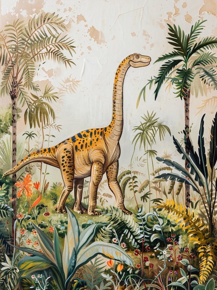 Dinosaur With Tropical Leaves Painting 1