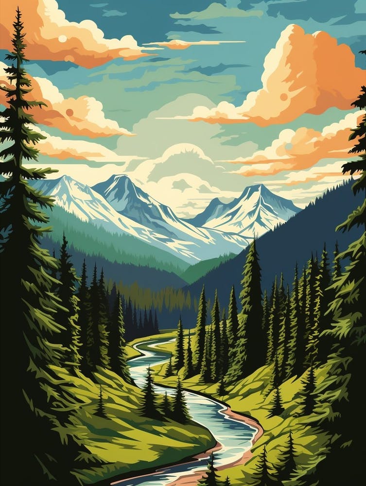 Mount Rainier National Park Retro Pop Art 14