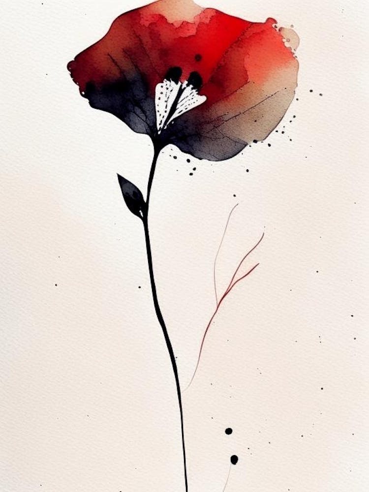 Poppy Leaf Minimalist Watercolour