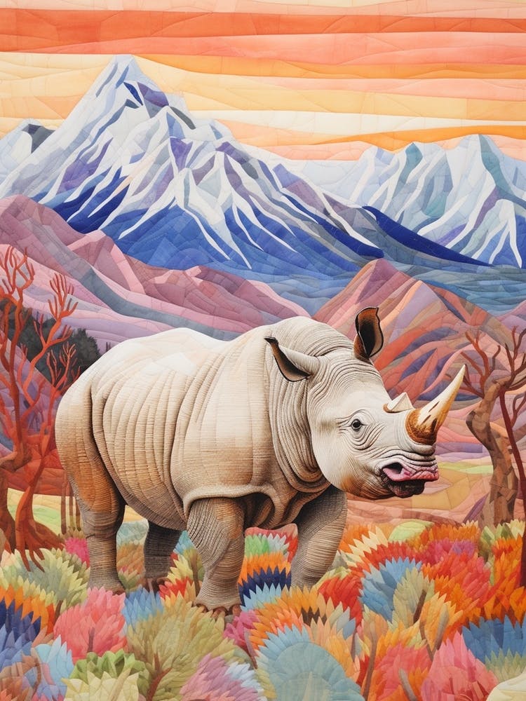 Rhino With Flowers & Plants 16