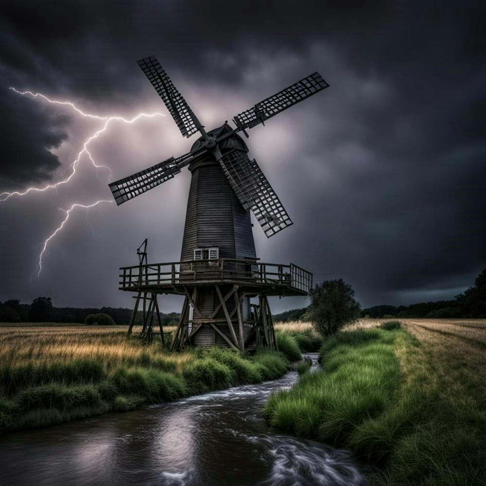 Windmill By A Stream
