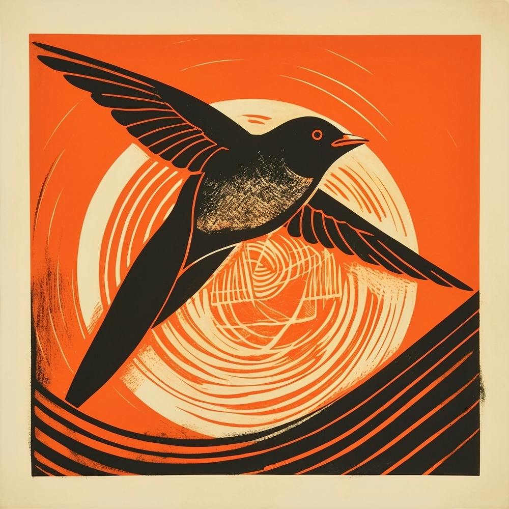 Retro Bird Lithograph Barn Swallow 1