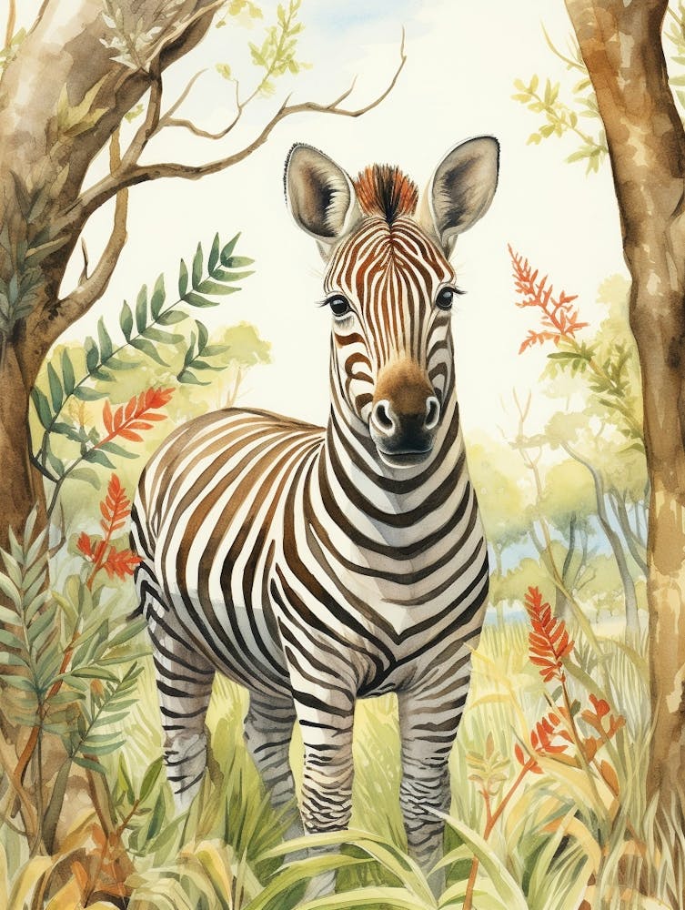 Storybook Animal Watercolour Zebra 3