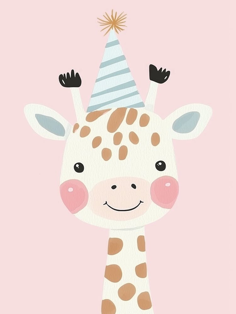 Birthday Giraffe, Nursery Wall Art for Kids