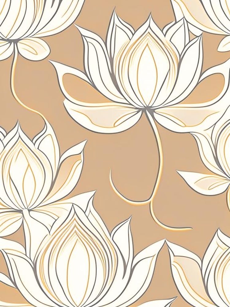 Lotus Flower Repeat Pattern Retro Minimal 1