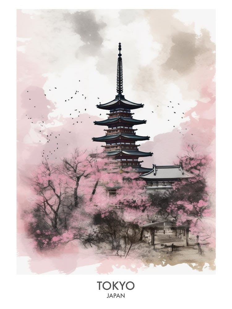 Tokyo 3 Watercolour Travel Poster