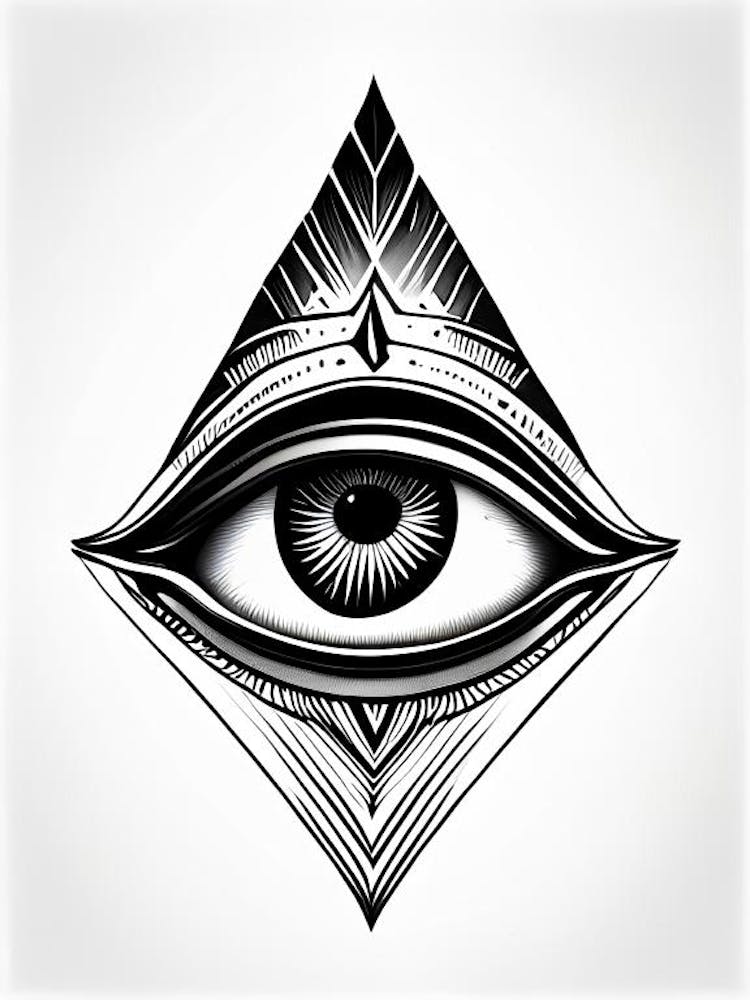 Perception, Symbol, Third Eye Simple Black & White Illustration 1