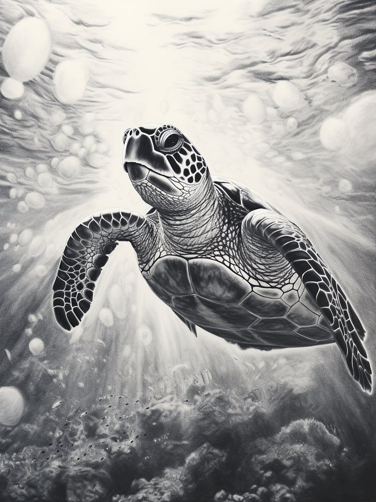 Black And White Illuminated Sea Turtle
