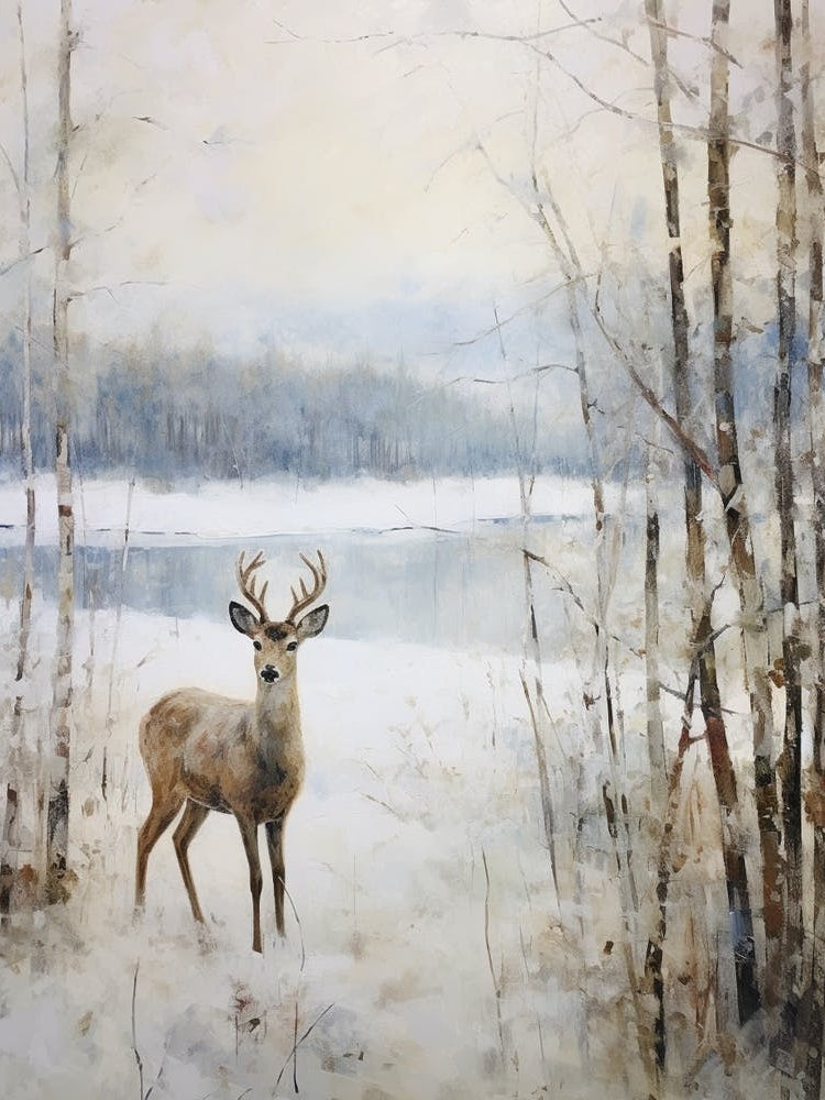 Vintage Winter Animal Painting Deer 2
