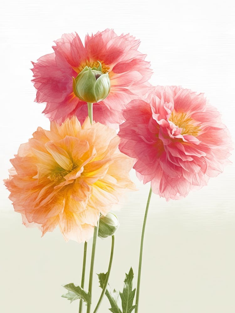 Dahlia Flowers Acrylic Painting In Pastel Colours 7
