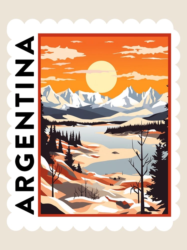Retro Winter Stamp Poster Patagonia Argentina 1