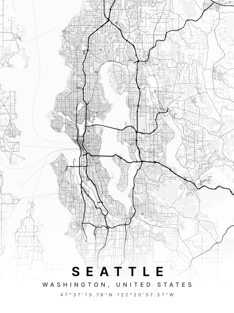 Seattle Washington USA White Map