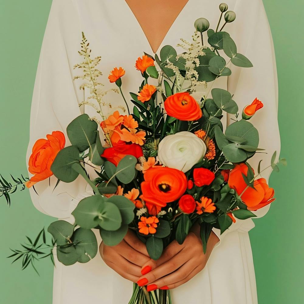 Bouquet de mariage orange et blanc