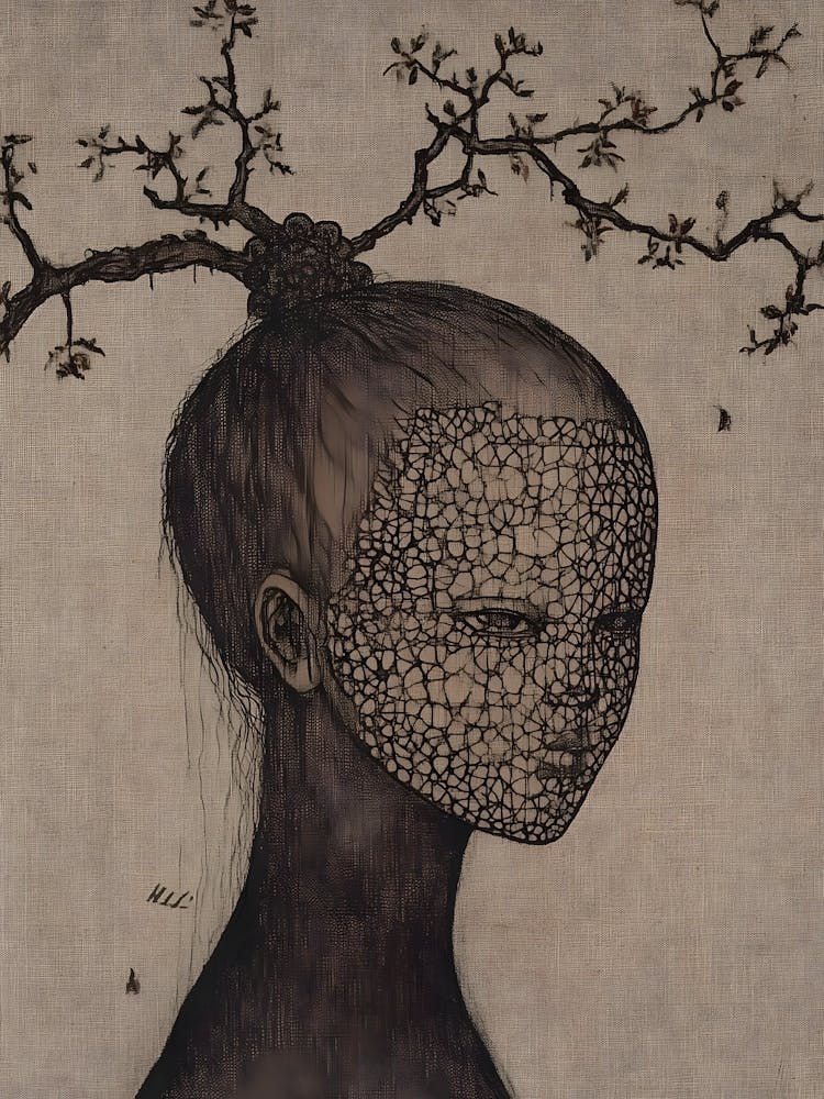 Woman With Branches On Her Head