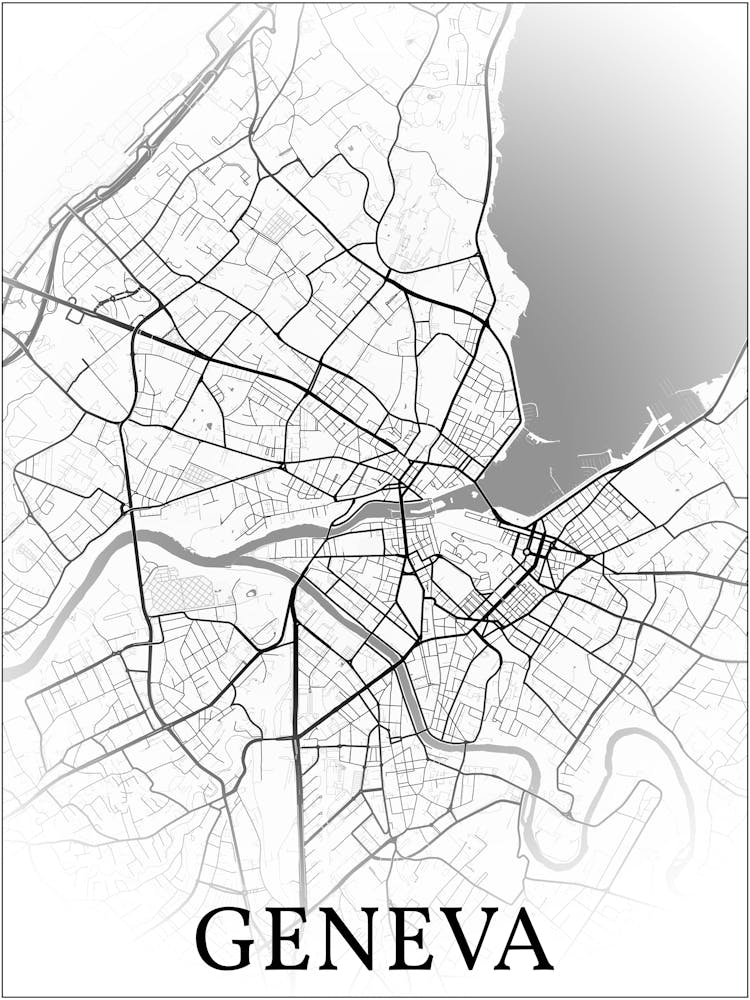 Geneva, Switzerland, City Map, Black And White Fade Design