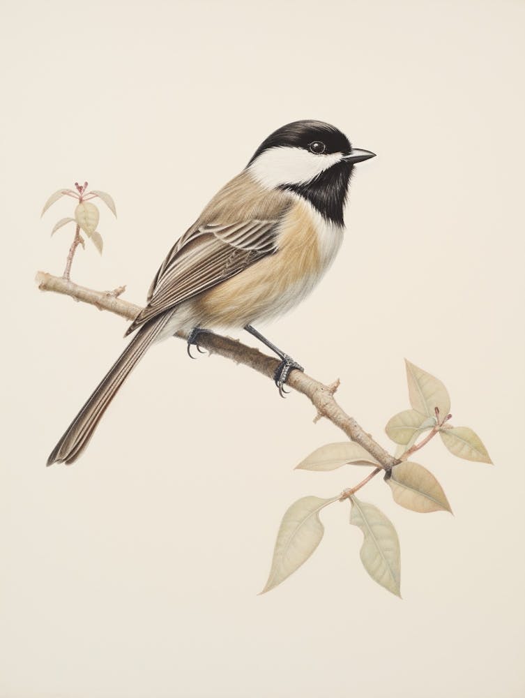 Vintage Bird Drawing Carolina Chickadee 2