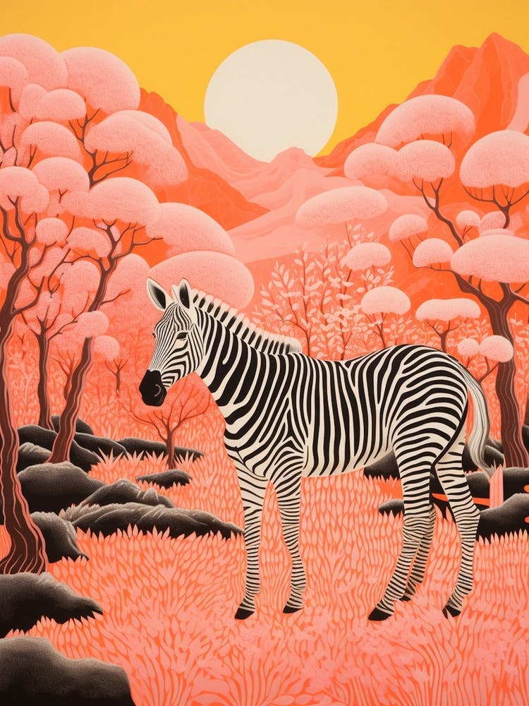 Pink Zebra Illustration With The Hills 3